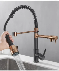 Black and Rose Golden Spring Pull Down Kitchen Water Faucet Hot & Cold Water Mixer Crane Tap Dual Spout Deck Mounted sink Faucet