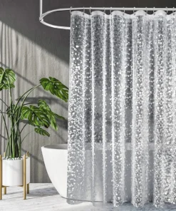 PEVA Pebble Shower Curtain – Transparent Waterproof Bathtub Liner, Cobblestone Bathroom Bathing Cover